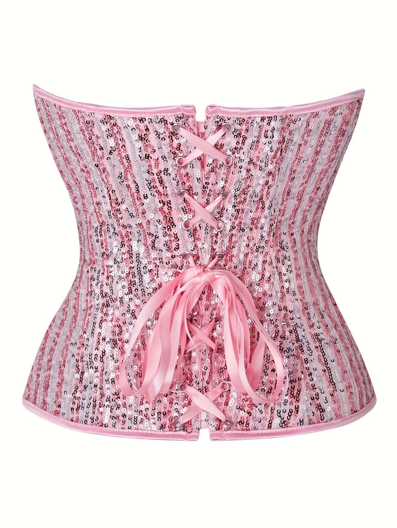  Sequin Lace Up Tummy Control Corset Top
