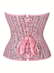  Sequin Lace Up Tummy Control Corset Top