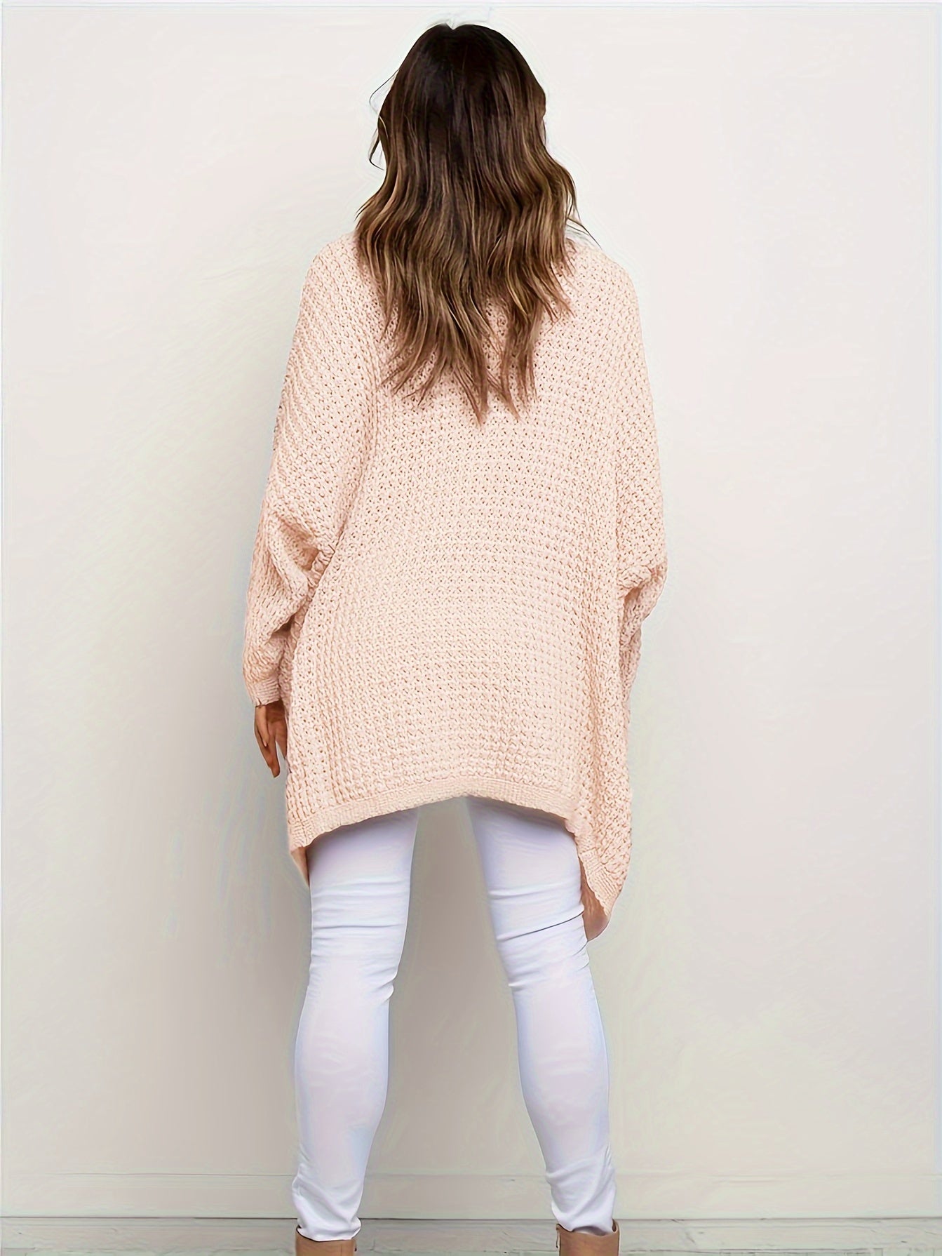 Solid Bat Sleeve Cardigan With Pockets