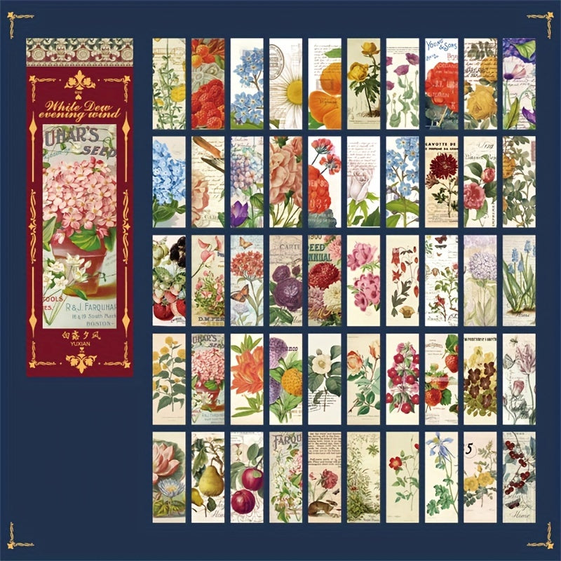 50pcs Retro Plant Flower Butterfly Sticker Book DIY Photo Album Decor