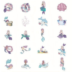 56pcs Pink Purple Mermaid Underwater Animal Stickers Waterproof Stickers