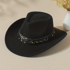 Bull Head Belt Decor Fedora Cap Western Cowboy Cowgirl Hat