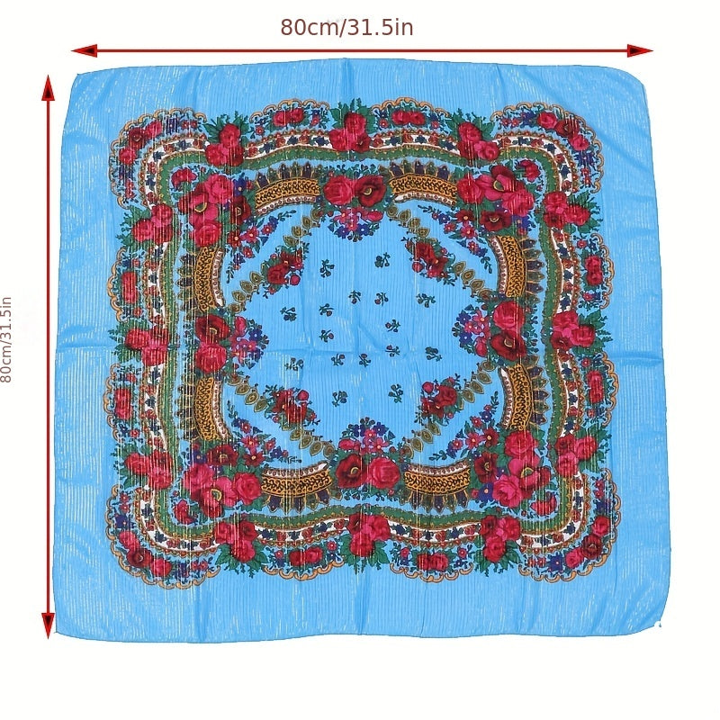 Boho Flower Print Bandana Square Scarf Vintage Shawl Head Wrap Turban