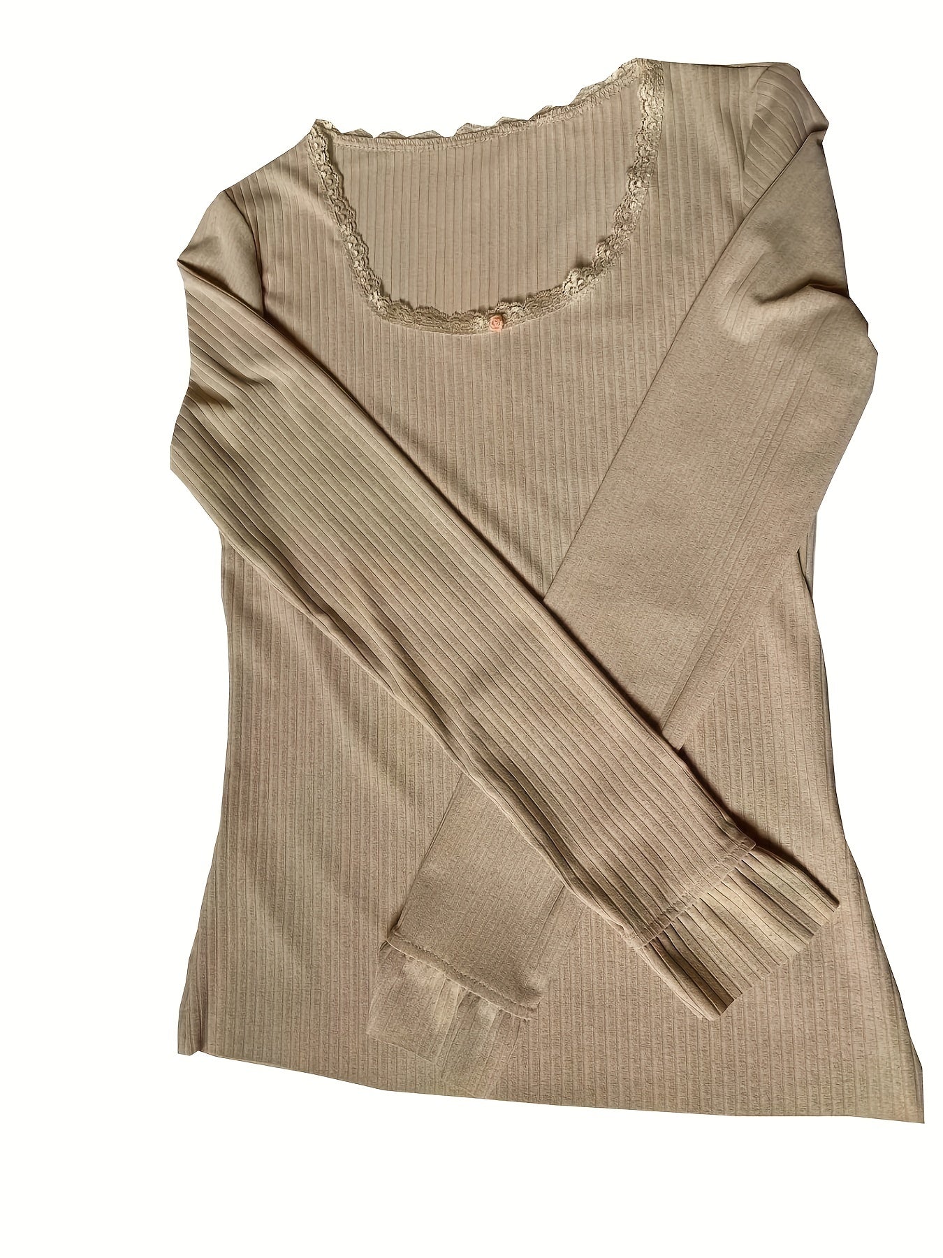  Women's Lace Ribbed Mini Long Sleeve Thin Sweater