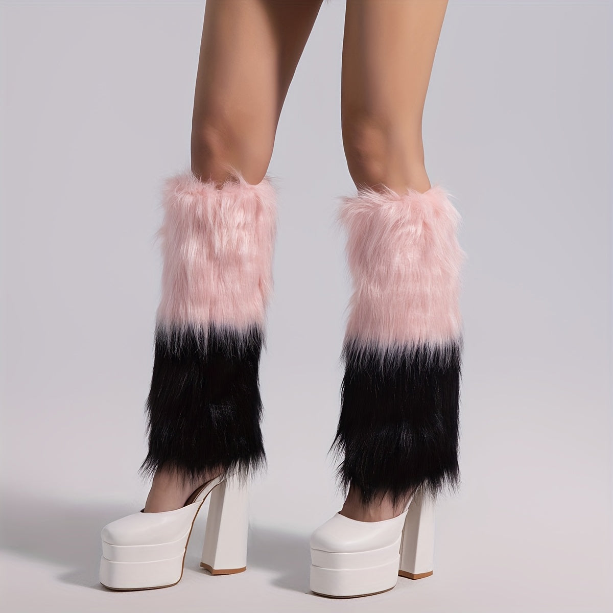 Colorblock Fuzzy Leg Warmers Knee High Socks Women's Stockings