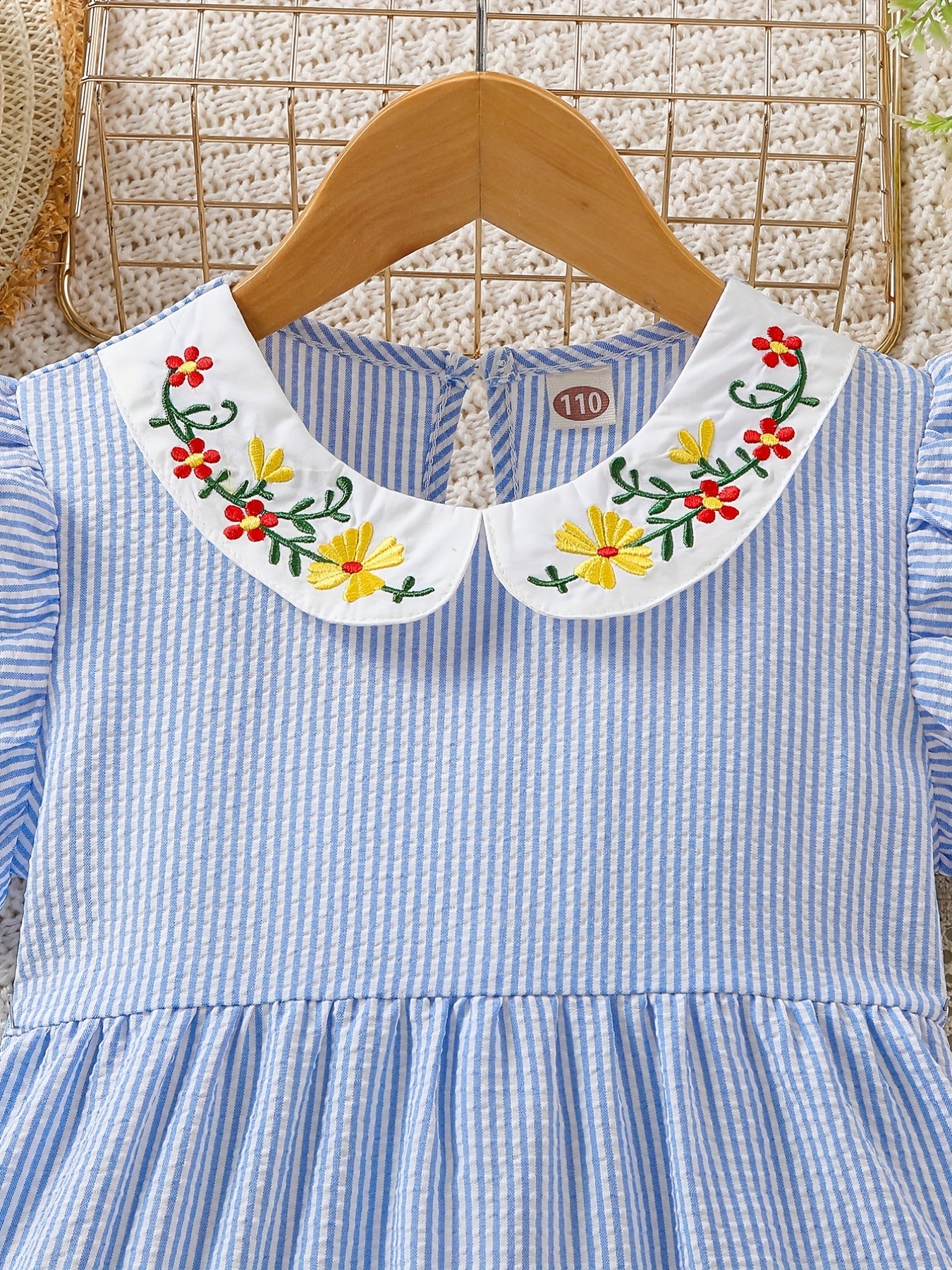 Girls' Butterfly Sleeve Stripe Dress Casual Fit Youth Girl Dresses