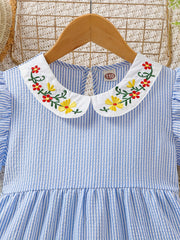 Girls' Butterfly Sleeve Stripe Dress Casual Fit Youth Girl Dresses