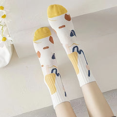 3 pairs Floral Print Socks Women's Stockings & Hosiery
