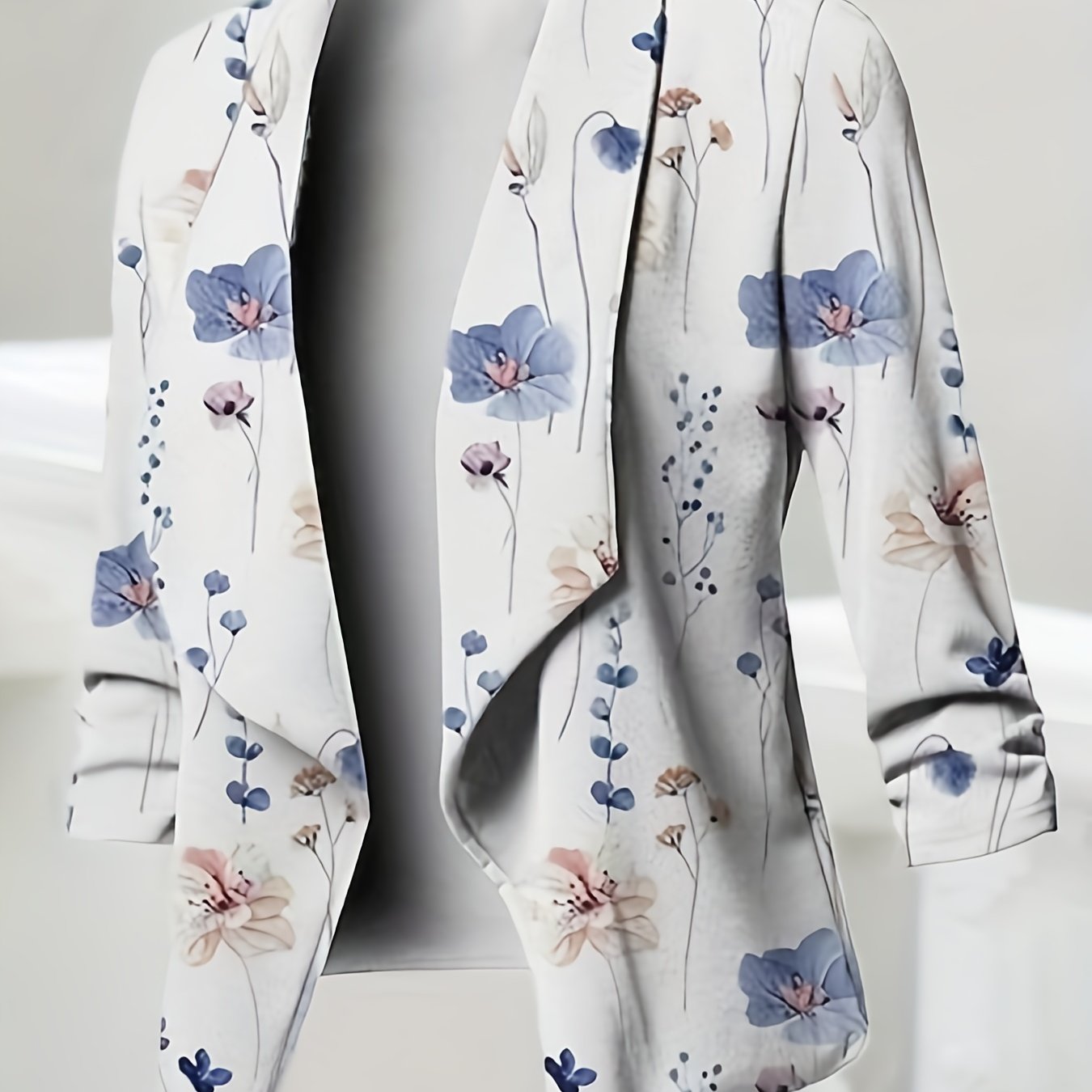  Floral Print Long Sleeve Lapel Collar Blazer
