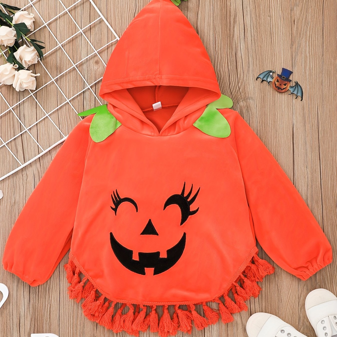 Pumpkin Graphic Print Long Sleeve Hooded Costume Top for Halloween Party