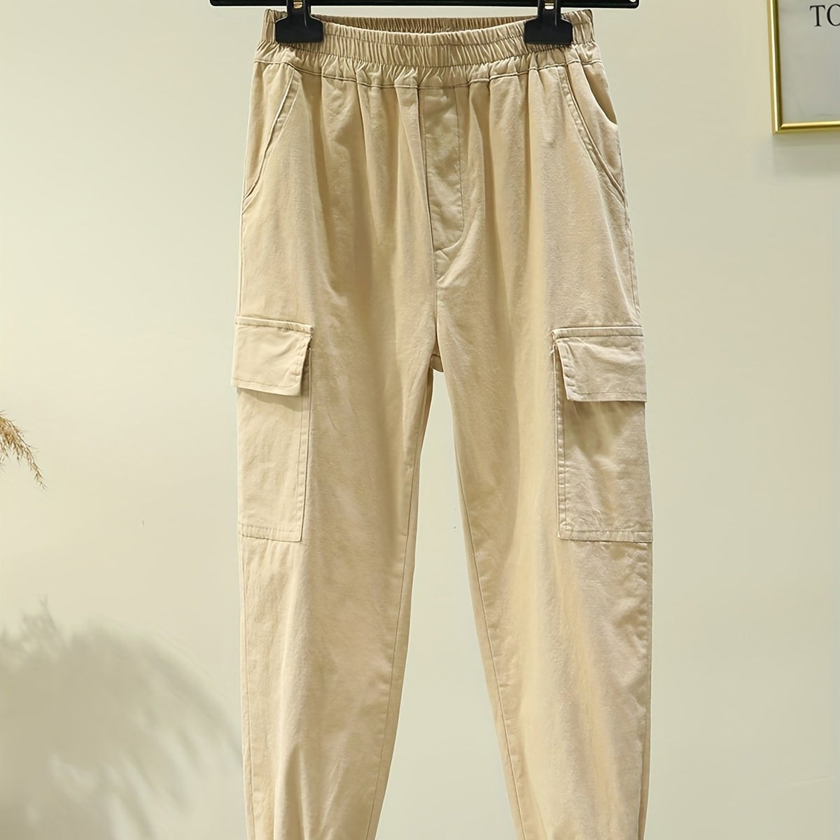 Girls Casual Cargo Pants With Pockets Solid Stretch Pants