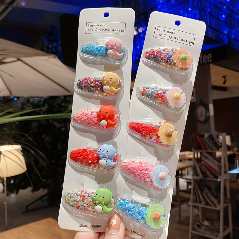 5 Pcs Sparkle Fruit Snap Hair Clips for Girls - Quicksand Bling Sequin Hairpins