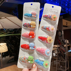 5 Pcs Sparkle Fruit Snap Hair Clips for Girls - Quicksand Bling Sequin Hairpins