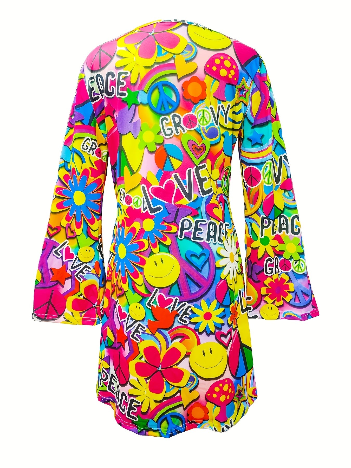  Halloween Dress Women's Plus Allover Print Flared Sleeve
