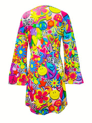  Halloween Dress Women's Plus Allover Print Flared Sleeve