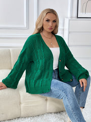  Solid Cable Long Sleeve Button Up Cardigan
