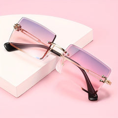 Square Gradient Lens Sunglasses Mod Metal Hollow Temple Glasses