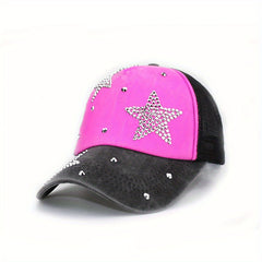 Vintage Rhinestone Pentagram Baseball Cap