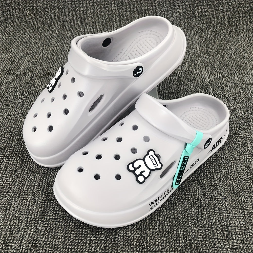 Men's Cartoon Bear Clogs w/ Charms Garden Shoes Non Slip Sandals