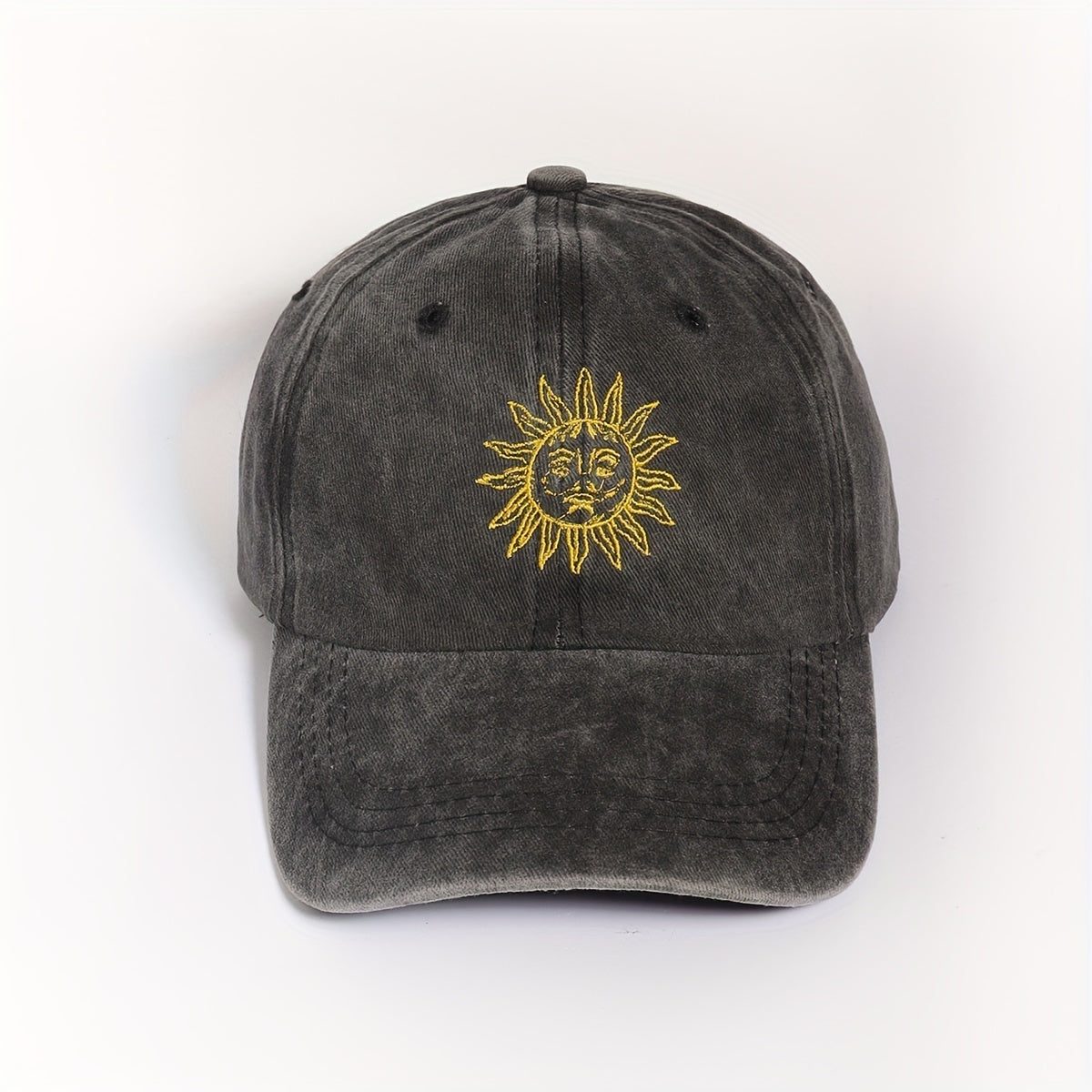 Vintage Sun Embroidery Baseball Cap Unisex Washed Gray Dad Hat