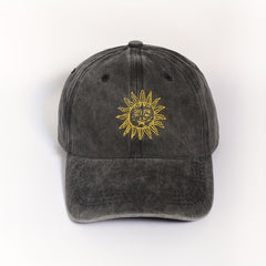 Vintage Sun Embroidery Baseball Cap Unisex Washed Gray Dad Hat