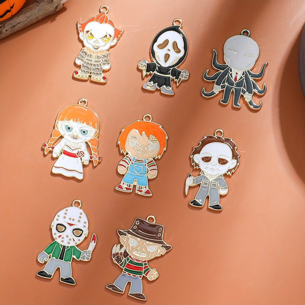 8pcs Cartoon Anime Pendant Set Keychain Necklace Earrings Bracelet Anklet