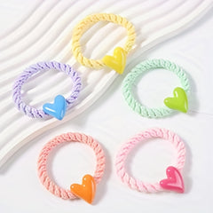 5pcs Candy Heart Hair Tie Elastic Hair Rope Sweet Hair Ring Ponytail Holder