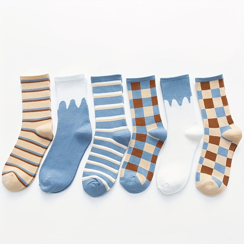 6 Pairs Stripe & Plaid Print Socks Mid Tube Women's Stockings