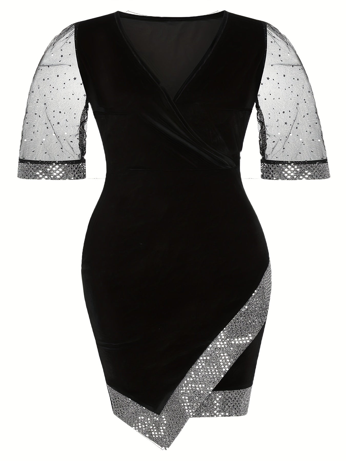  Party Dress Women's Plus Velvet Sequins Trim Slim Fit Prom Dress