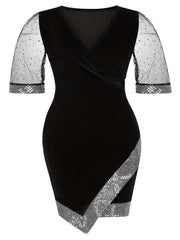  Party Dress Women's Plus Velvet Sequins Trim Slim Fit Prom Dress