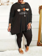  Halloween Pajama Set Women's Pumpkin Print Tee & Leggings Loungewear