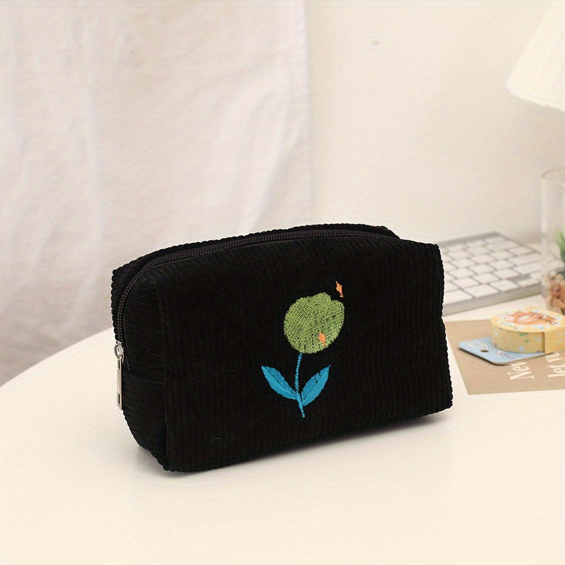 Corduroy Cosmetic Bag Makeup Bag Flower Make Up Organizer