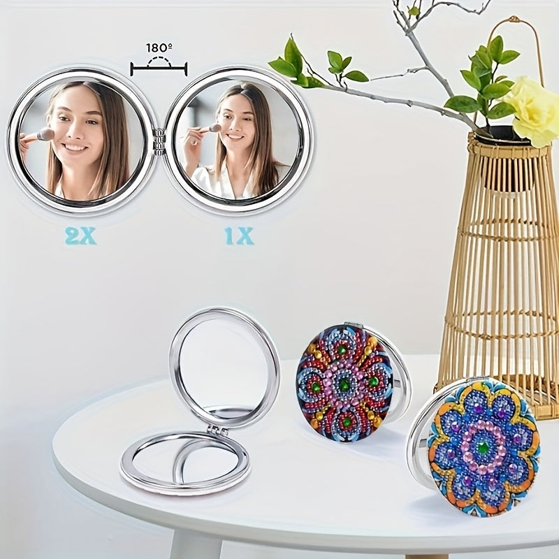 2pcs Floral Diamond Painting Makeup Mirror Double Sided