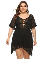  Semi Sheer Cover Up Dress with Mesh Contrast