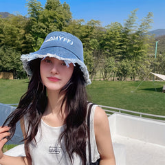 Distressed Denim Bucket Hat Vintage Washed Fisherman Cap