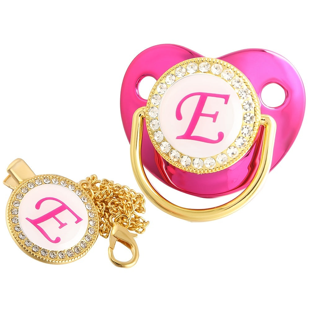 Pink Letter Baby Pacifier With Chain Clip