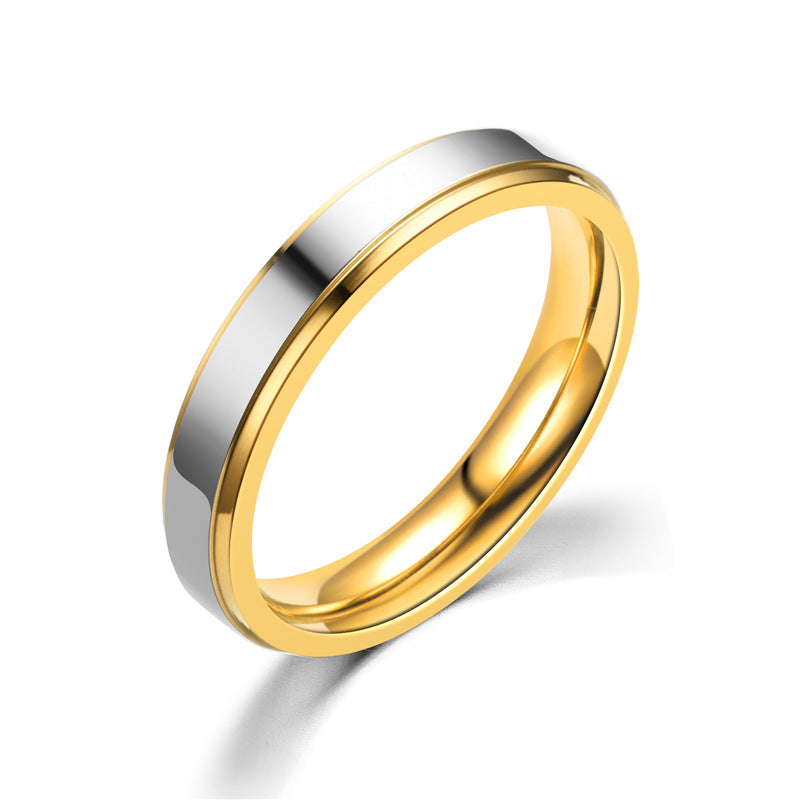 High-End Double Step Mirrored Golden SS Ring for Couples