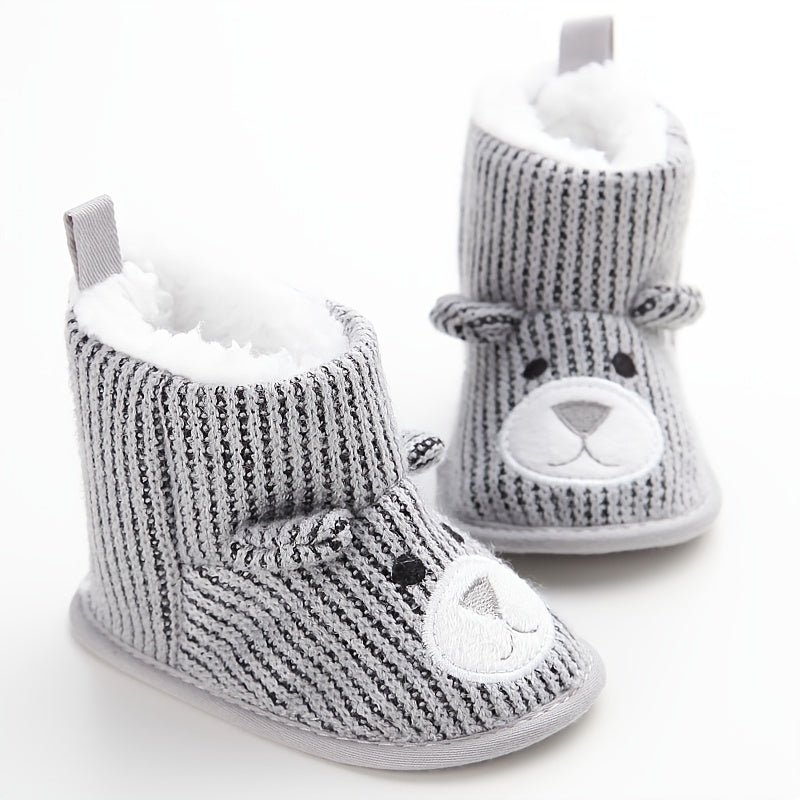 Cartoon Bear Soft Boots for Baby Boys - Warm Fleece Indoor Outdoor Walking