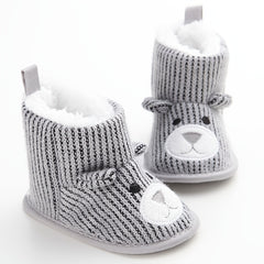 Cartoon Bear Soft Boots for Baby Boys - Warm Fleece Indoor Outdoor Walking