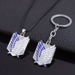 Anime Cartoon Wings Pattern Necklace Keychain Alloy Jewelry