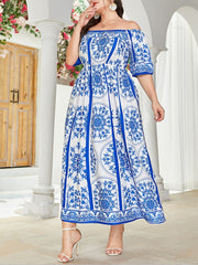  Boho Dress Off Shoulder Short Sleeve Maxi Dress