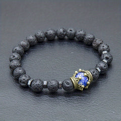 Crown Tiger Eye Bead Bracelet Men's Jewelry