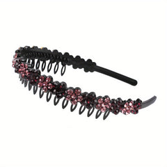 Wave Rhinestone Headband with Crystal Pearl Decoration