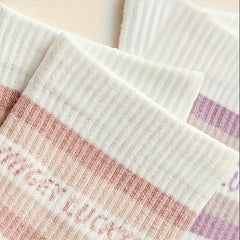 5 Pairs Letter & Striped Print Socks Comfy & Breathable Women's Stockings