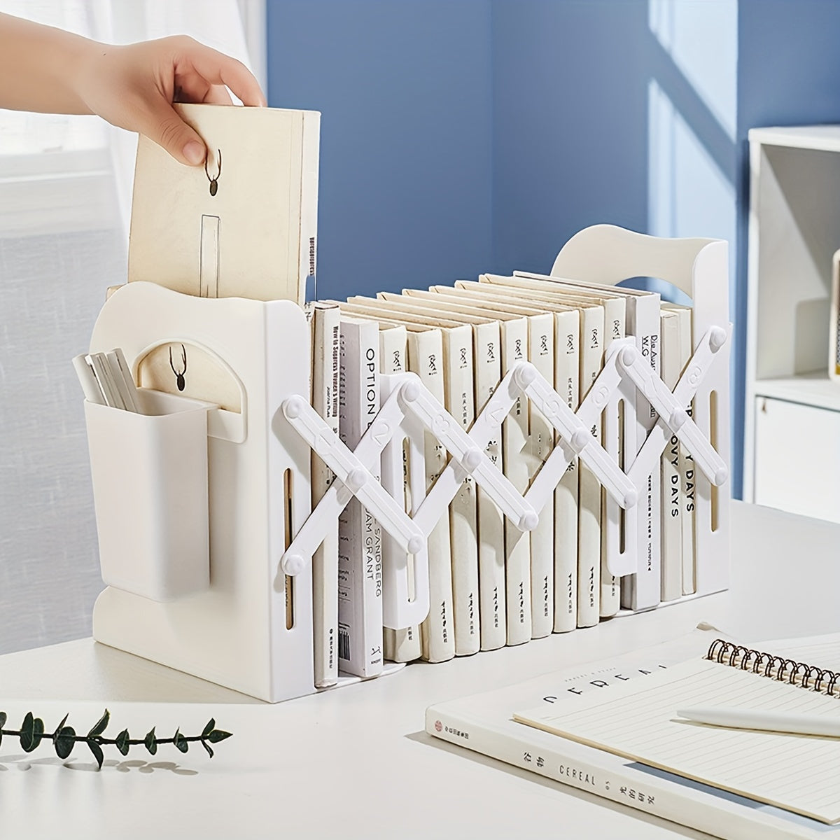 Retractable Book Stand with Pen Holder & Clip