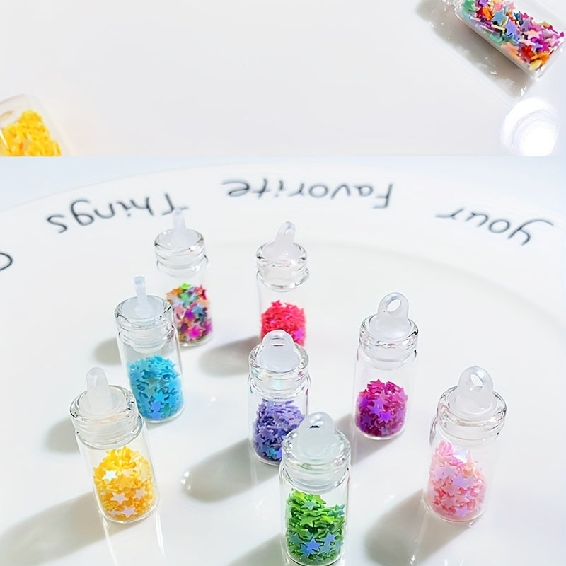 5pcs DIY Glass Bottle Pendant with Star Sequin Nail Sticker