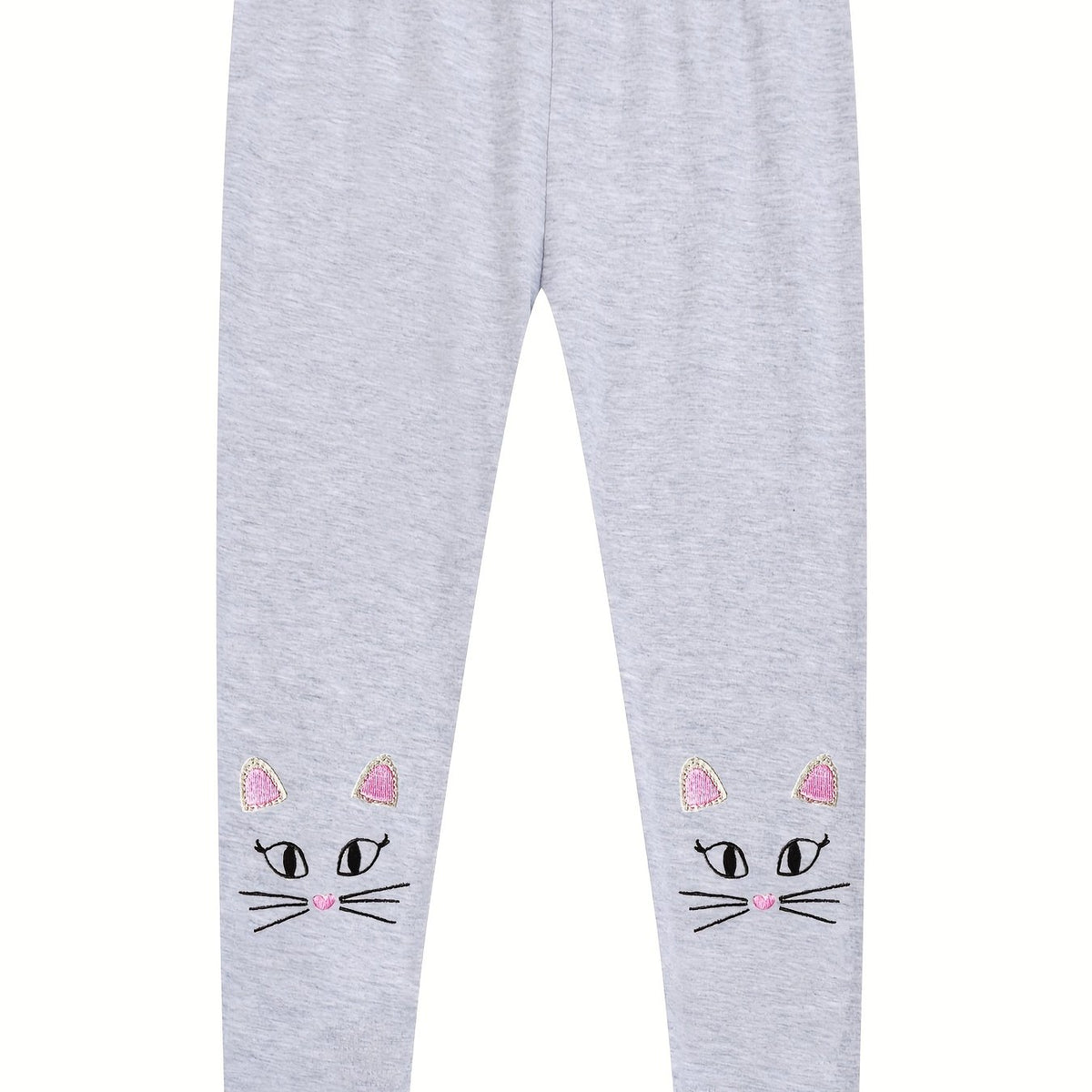 Girls Leggings Kitten Embroidery Slim Fit Casual Trousers