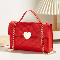 Argyle Quilted Crossbody Bag Heart Flap Purse