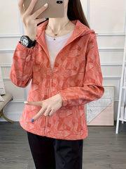 Zipper Fleece Lined Hooded Sports Jacket for Women