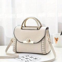 Top Handle Shoulder Bag Turn Lock PU Leather Handbag